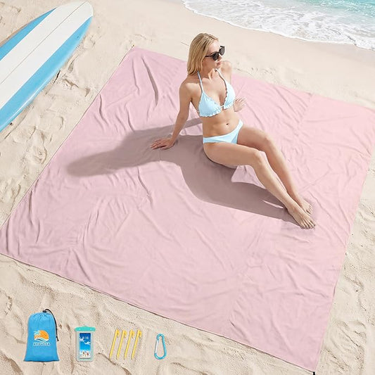 Aroveea Beach Blanket Waterproof Sandproof 1-7 Adult Oversized 78''X81''/10'X9' Lightweight Durable Compact Sand Free Beach Mat for Travel Camping Hiking Picnic Blanket