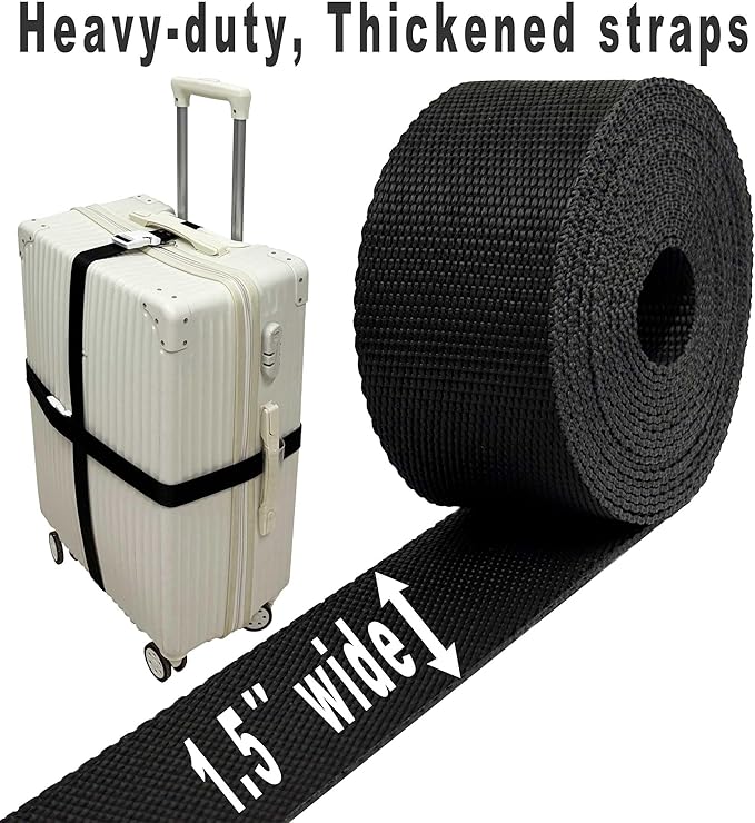 Multi-Purpose Luggage Straps, Carry On Strap for Add a Bag to Suitcase, Travel Belt Use for Securing Suitcase and Connect Two Suitcase, Black 2 Pack