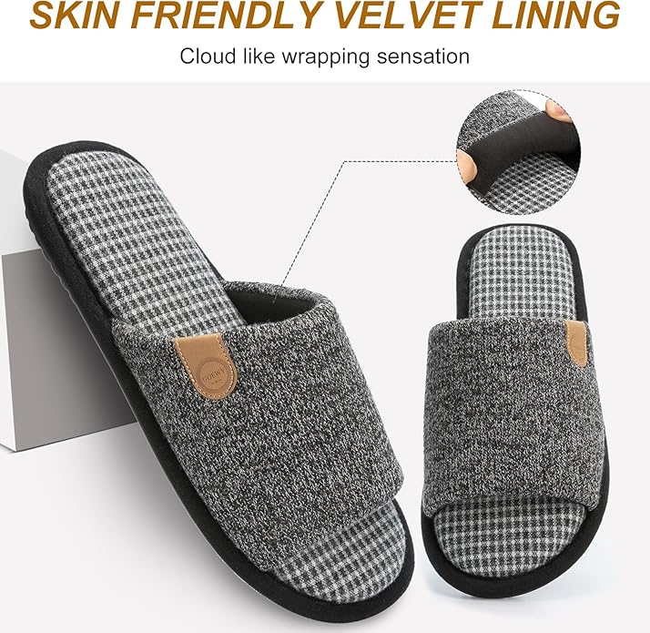 GOEWY Mens Cozy Memory Foam Slippers Indoor Outdoor Gifts for Men Slip On House Shoes Anti-skid Soft Open Toe Slippers
