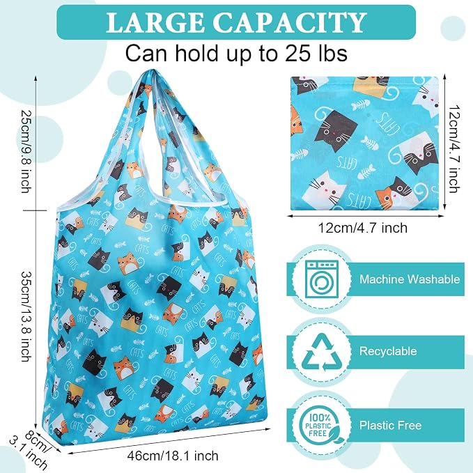 Weewooday 18 Pieces Foldable Reusable Shopping Bags Machine Washable Grocery Bags Waterproof