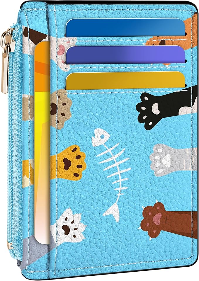 Tipmile Credit Card Holder for Women Slim Minimalist Front Pocket RFID Blocking Wallet Small Compact Card Case with ID Window, Paw-fun
