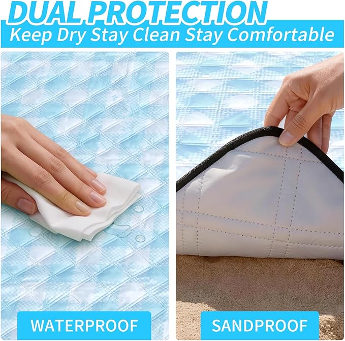 sapsisel Picnic Blankets, Waterproof Picnic Blanket for 6-8 Adults, 80''x80'' Extra Large Beach Blanket, Picnic Mat for Camping, Beach, Grass and Park