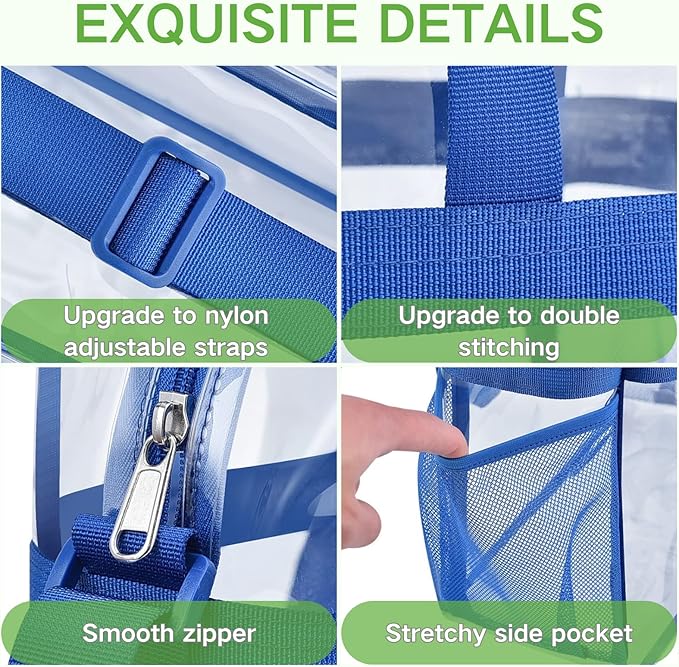 Bagenius Clear Tote Bag Stadium Approved, Game Day Satchel Bag with ‌Non-detachable Reinforced Strap for Concert, Work, Sport