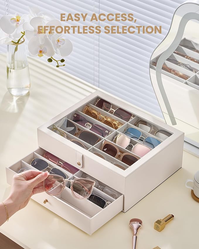Lolalet 10/20 Slots Sunglasses Organizer Box, Eyeglasses Eyewear Holder Case for Multi Pairs Collection