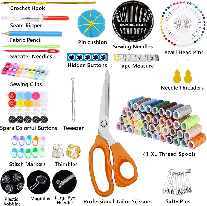 Marcoon Large Sewing Kit, 200 Premium Sewing Supplies, 41 XL Thread Spools, Suitable for Traveller, Adults,Beginner, Emergency, DIY and Home