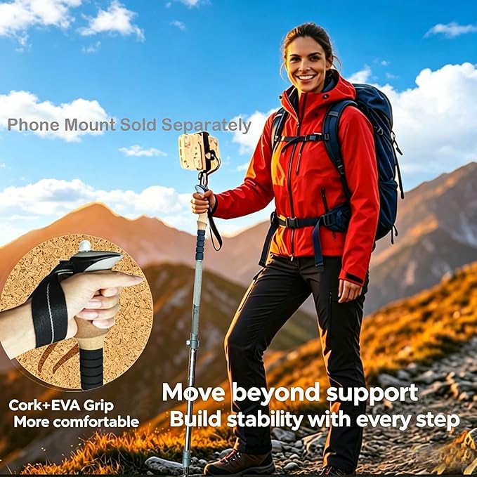 Walking Sticks for Women, Men & Seniors, Compact Lightweight Cork Grip Collapsible Trekking Poleswith 1/4" Screw for Daily Balance Support