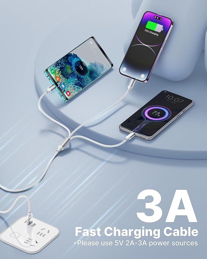 Multi Charging Cable, Multi USB Cable Nylon Braided 3 in 1 Multiple USB Cable Universal Charging Cord Adapter with IP/Type C/Micro USB Port for Cell Phones/Samsung Galaxy/Ps/LG/Huawei/Tablets/Kindle