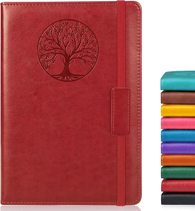 Biuwory Graph Paper Notebook Journal for Women Men,140 Pages Hardcover Grid Notebooks for Work & School,Leather Journals for Writing, Graphing Paper Notebook 5.7"×8.3" (Winered)