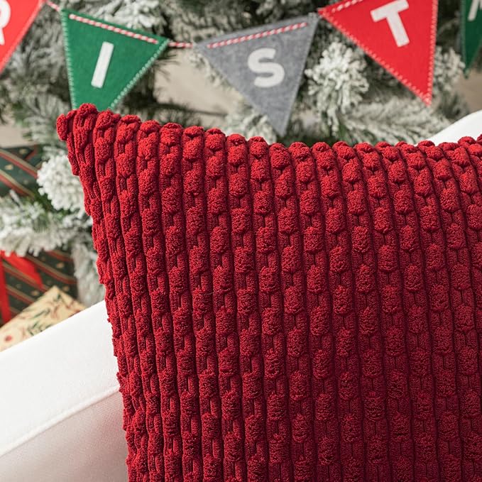 Kevin Textile Valentines 14x24 Inch Pillow Cover 1 Pack Boho Decorative Soft Striped Corduroy Lumbar Farmhouse Color Accent Rectangle Cushion Case for Living Room Couch Sofa Bed, Burgundy