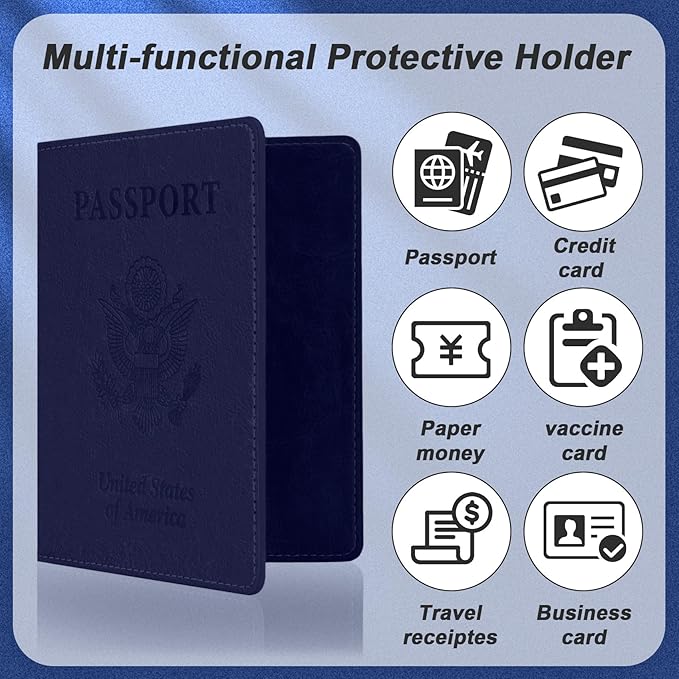 Passport Holder, Passport Holder for Travel, Travel Passport Holders Must Haves for Women Men, Passport Cover Passport Wallet Case Holders for Travels Cruise Ship Essentials, Dark Blue & Rose Gold