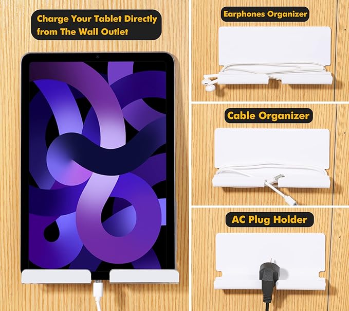 Kamehame Wall Mount Holder, Adhesive Wall Stand for Tablet Smartphones eReader (White)
