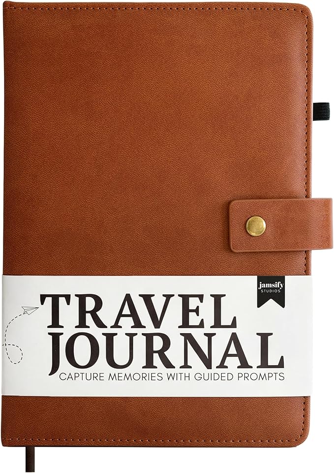 Travel Journal with Prompts (Hardcover) 2nd Edition - Vegan Leather Adventure Essential - 2-Page-A-Day Travel Journal (40 Days) for Women Men Nonbinary - A5 Daily Diary & Traveler Notebook - Gift - Present