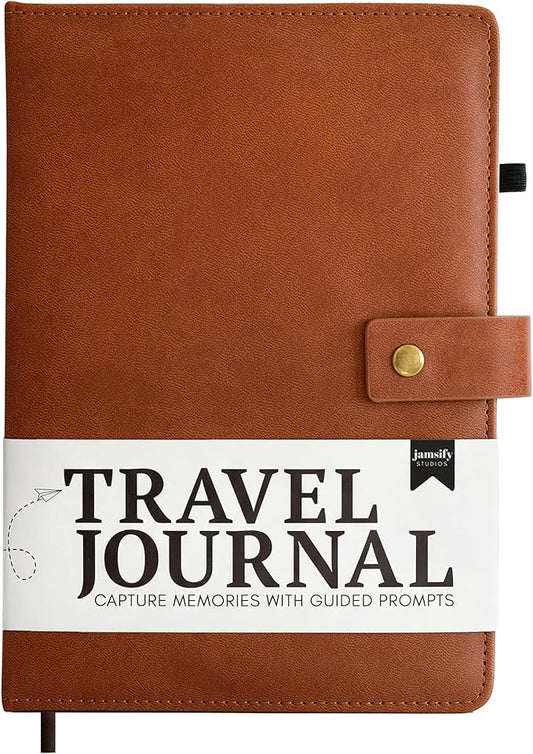 Travel Journal with Prompts (Hardcover) 2nd Edition - Vegan Leather Adventure Essential - 2-Page-A-Day Travel Journal (40 Days) for Women Men Nonbinary - A5 Daily Diary & Traveler Notebook - Gift - Present