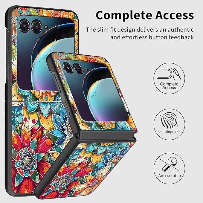 for Motorola Moto Razr 2024 Case,Moto Razr 50 Phone Case Cute Slim Hard PC Ultra-Thin Anti-Scratches Shockproof Protective Cover,Colorful Flower