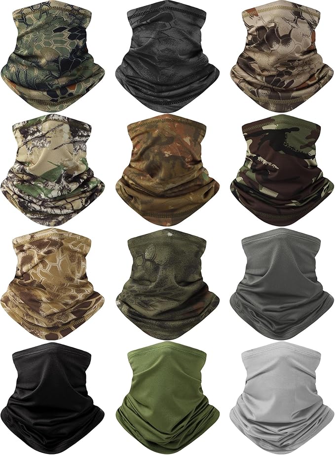 Cuffbow 12 Pack Neck Gaiters Face Mask Balaclava for Men Women Cooling Neck Gaiter Summer UV Protection Scarf