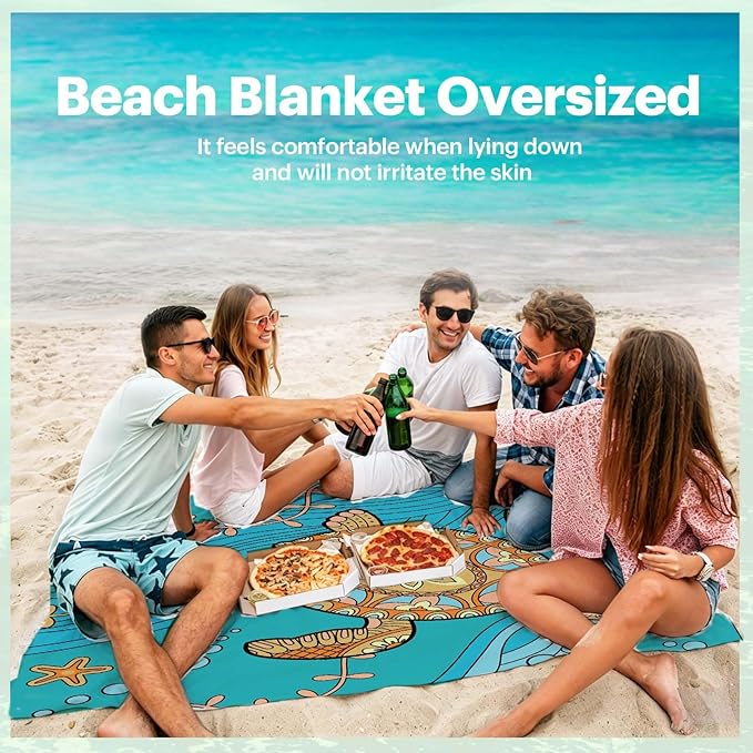 EASYFUN Beach Blanket Sandproof Oversized, 79''×83'' Extra Large Beach Mat, Portable Picnic Mat for Travel Camping Hiking, Lightweight Beach Essentials Family Water Resistant Mat