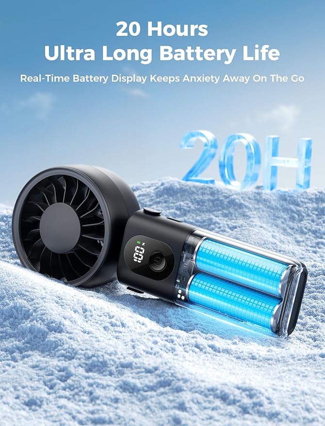 Aecooly Mighty Portable Handheld Fan | 20H Max Cooling Time | 3 Flexible Modes | 5 Speeds Wind | Battery Level Display | USB Rechargeable Mini Personal Battery Powered, Gifts for Women, Travel -Black