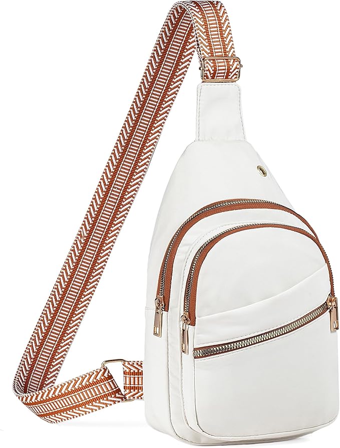 AOSTIHOT Crossbody Small Sling Backpack Sling Bag for Women, Chest Bag Daypack Crossbody for Travel Sport Running Hiking White Brown