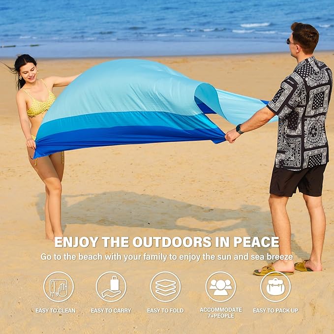 Famstar Beach Blanket Oversized Extra Large 78"X81"/10'X9',Waterproof Sandproof Beach Blanket 2-8 Adults Lightweight Durable for Travel Camping Hiking Picnic