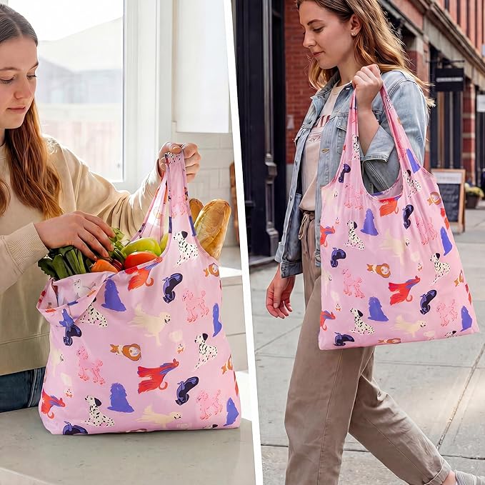 Stelle Lightweight Reusable Grocery Bag with Handles Ripstop Nylon Foldable Tote Shopping Bags for Travel and Groceries