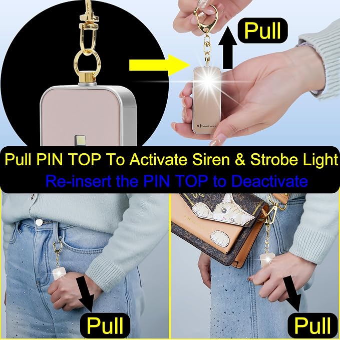 Ultrathin Personal Alarm Rainproof Ultra-Lightweight (0.8 oz) Bulky-Free Keychain Siren for Women, Students Safety. SOS Emergency 130db Hiking Alert Strobe Light. Replaceable Battery. Rose Gold