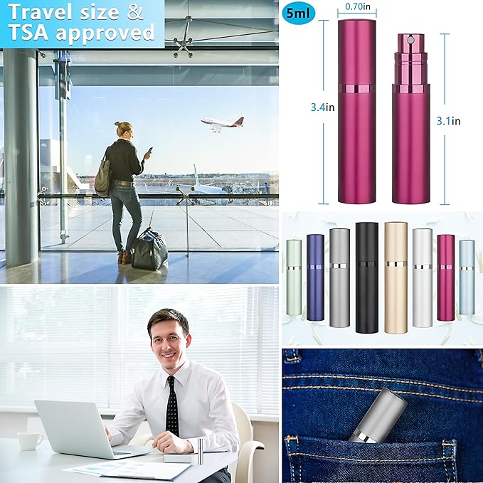 3-Pack 5ml Refillable Perfume Atomizer Travel Bottle Leakproof Luxury Portable Fragrance Atomiser (Black & Grey & Rose Red)
