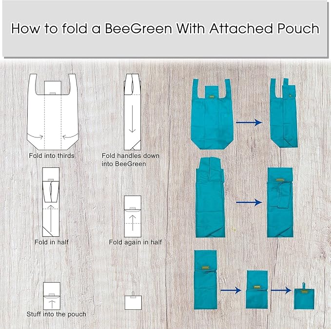 BeeGreen Marrs Reusable Grocery Bags Wholesale Green Reusable Kitchen Bags Bulk Foldable-Machine Washable with Zipper Storage Pouch 50 Packs