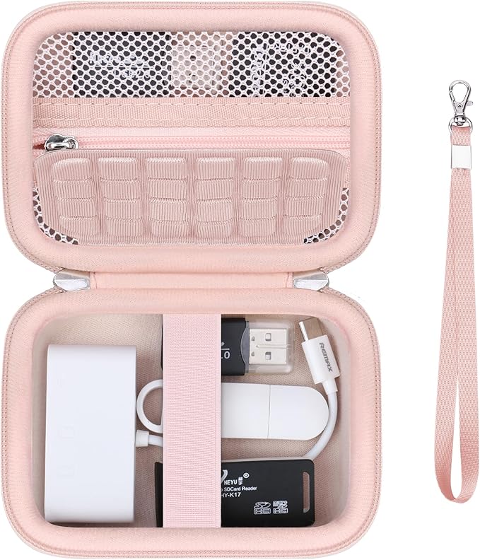 Computer Memory Card Readers Organizer Case Compatible with SD Card Reader, USB C SD Card Reader, TF Card, Micro SD Card, Portable Memory Card Accessories Storage Bag Travel Case, Pink