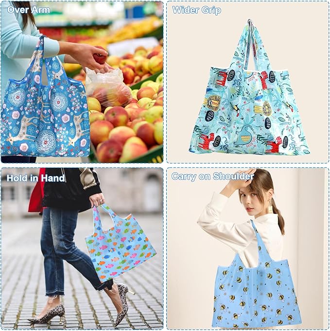 ZooviHyvi Extra Large 50lbs Foldable Reusable Shopping Bags kitchen reusable grocery bags Washable Polyester Bags in Pocket