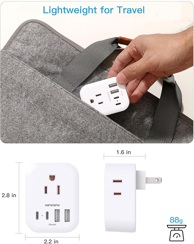 2 Pack US to Japan Travel Plug Adapter, HANYCONY Japan Power Adpter with 4 Outlets 4 USB Ports(2 USB C), Type A Plug Adapter for Amercian USA to Japanese China Canada Mexico Philippines Peru