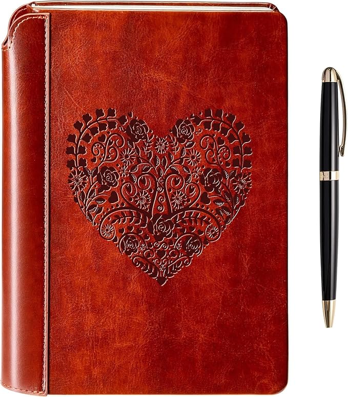 SETTINI® Lined Journal - Heart Journal for Writing Gift Set - Hardcover Vegan Leather, Includes Luxury Pen in a Unique Pen Holder, 192 Pages, 6 x 8.5 inches - Father Day Gift