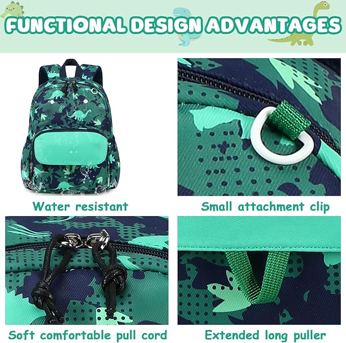 BTOOP Kids Backpack for Boys Girls 3-6, Preschool Kindergarten Backpack with Insulated Lunch Compartment & Chest Strap, Cute Dinosaur Lightweight School Travel Bag Fits A4 Folder