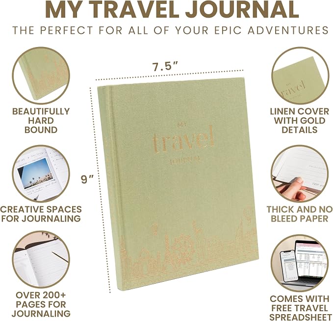 Inspired Ink Travel Journal for Women and Men Travel Bucket List Journal 210 Pages Traveler Adventure Notebook – Itinerary Planner Organizer & Traveling Memory Diary Memorial Gift for Travelers - Green