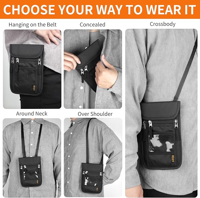 HOTEMIA Neck Wallet for Travel,Passport Holder Neck Pouch for Men Women with Adjustable Neck Strap and RFID Blocking