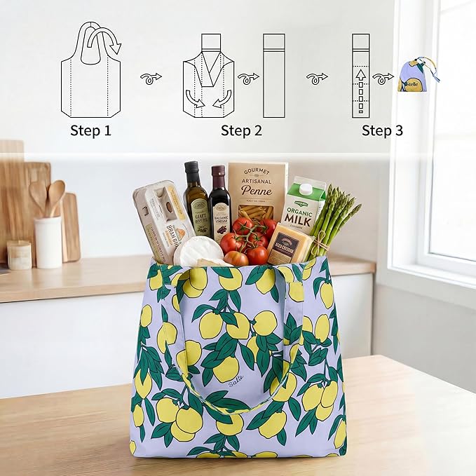 Stelle Lightweight Reusable Grocery Bag with Handles Ripstop Nylon Foldable Tote Shopping Bags for Travel and Groceries