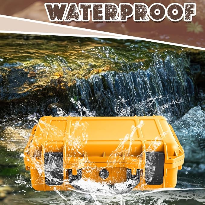 Relaxweex 1 Pcs Waterproof Hard Case with DIY Customizable Foam Insert Portable Protective Case with Knife for Camera Drones Equipments Tools Test Instruments(Yellow,8.5 x 6.5 x 3.7 Inch)
