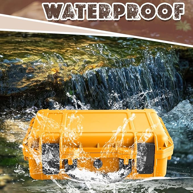 Relaxweex 1 Pcs Waterproof Hard Case with DIY Customizable Foam Insert Portable Protective Case with Knife for Camera Drones Equipments Tools Test Instruments(Yellow,22.4 x 16.1 x 10.2 Inch)