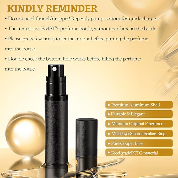 2PCS Perfume Travel Refillable Bottle, Bottom-Filling Fragrances Perfume Atomizer, Empty Mini Cologne Dispenser, Portable Sprayer Pocket Size for On the Go 5ml (Black & Dark Green)
