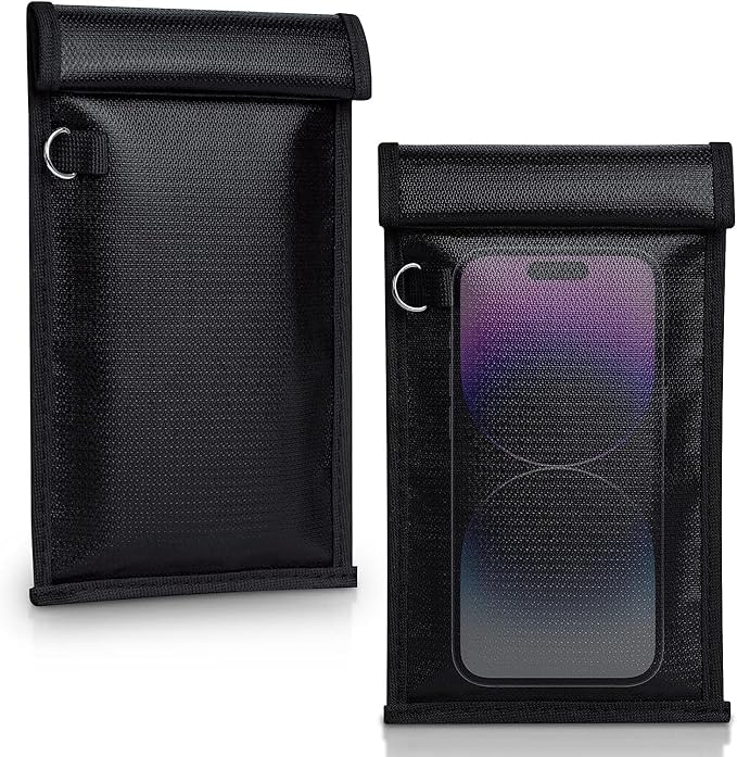 Simket 2 Pack Military Grade Faraday Bags, Fireproof Waterproof Signal Blocking Pouch for Cell Phone & Car Keys, RFID GPS WIFI NFC Blocker, Anti-Tracking Privacy Shielding Pouch for Daily Travel