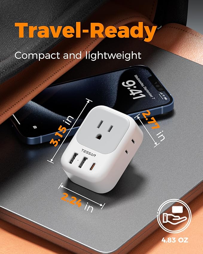 TESSAN South Africa Power Adapter, Type M Plug Adaptor with 4 American Outlets 3 USB Charger (1 USB C Port) for US to Bhutan Botswana Namibia Nepal