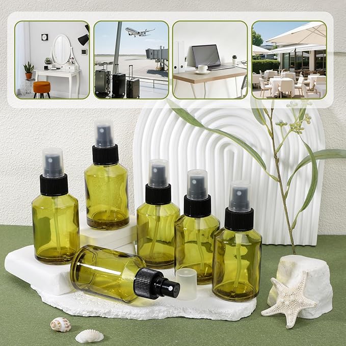 Segbeauty 12pcs 2oz Perfume Travel Refillable Bottles, Small Travel Size Spray Bottle for Hair, 60ml Empty Mini Glass Fine Mist Spray Bottles, Green Perfume Cologne Atomizer Sprayer Bottle for Liquids