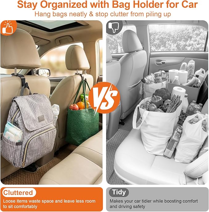 EZ COZY Purse Hook for Car 4 Pack, Deep Anti-Drop Car Seat Hooks for Headrest, Thick ABS Plastic Holds 55 Lbs, Heavy Duty Car Purse Holder & Car Accessories Interior for Handbags, Car Organizer Black