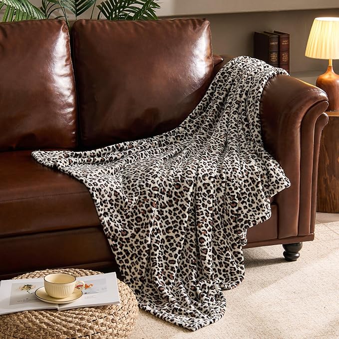 BEDELITE Fleece Blanke for Couch & Bed Leopard Print Throw Blanket – Soft Blanket, Cozy Lightweight Fleece Animal Print Throw, 60"x 80", Snow Leopard