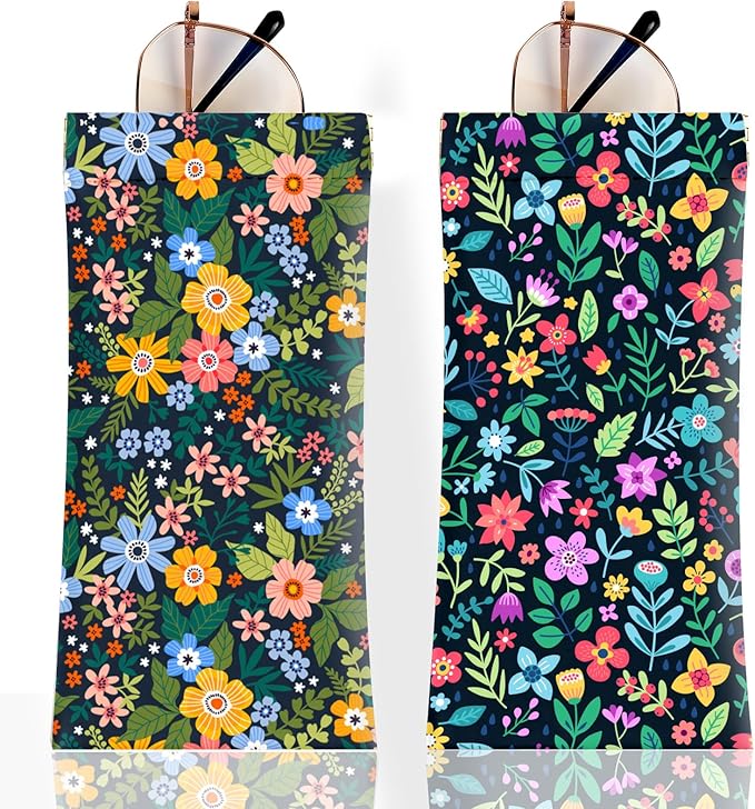 Anikathy 2Pcs Sunglass Eyeglass Glasses Case Soft PU Leather with Cleaning Cloth Cute Glasses Pouch Bag for Men Women Girs