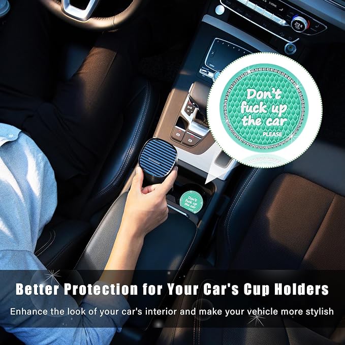 Ziciner 2 Pack Bling Car Cup Holder Coaster, 2.75 Inch Anti-Slip Auto Insert Cup Coaster, Crystal Car Drink Cup Mat Perfect for Women Girls, Universal Interior Decor Accessories (Mint Green)