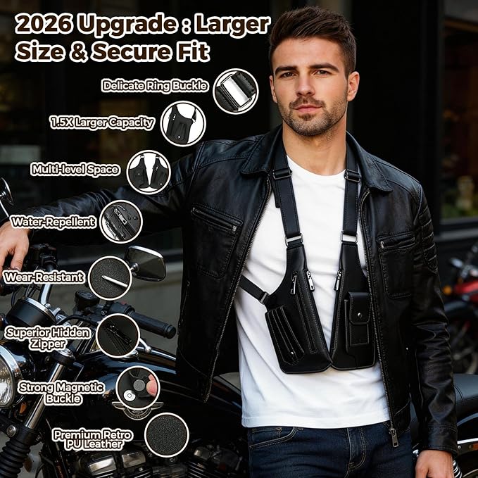 ECGER Large Double Shoulder Armpit Bag - Underarm Holster for Men, Anti-Theft Concealed Crossbody Wallet|phone Pouch for Outdoor Travel Cycling Work, Premium PU Leather (Brown Armpit Bag)