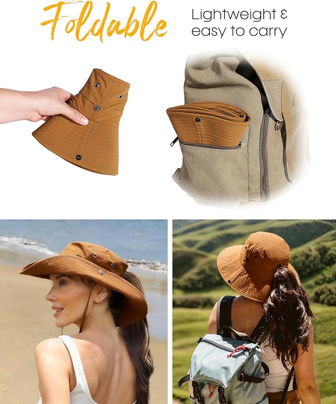 FURTALK Sun Hats for Women Ponytail UPF 80+ Beach Summer Hat Wide Brim Packable Cowboy Hat