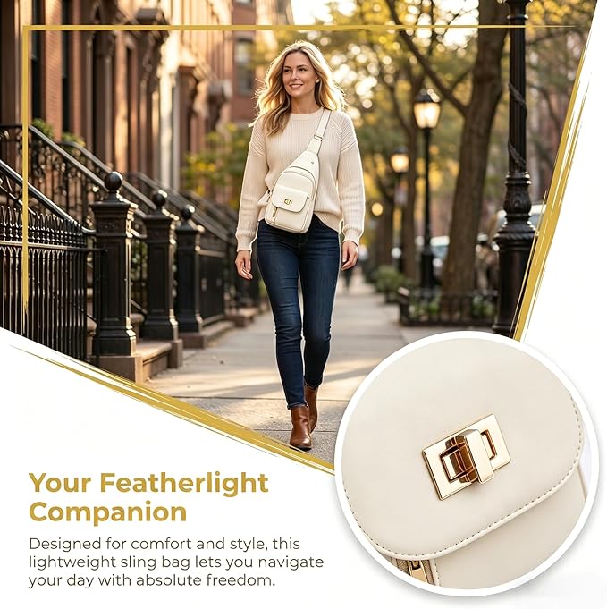 Sling Bag Small Compact Crossbody Bags for Women Anti-Theft Multiple Pockets Waterproof Fanny Pack for Travel Hiking Daily Beige