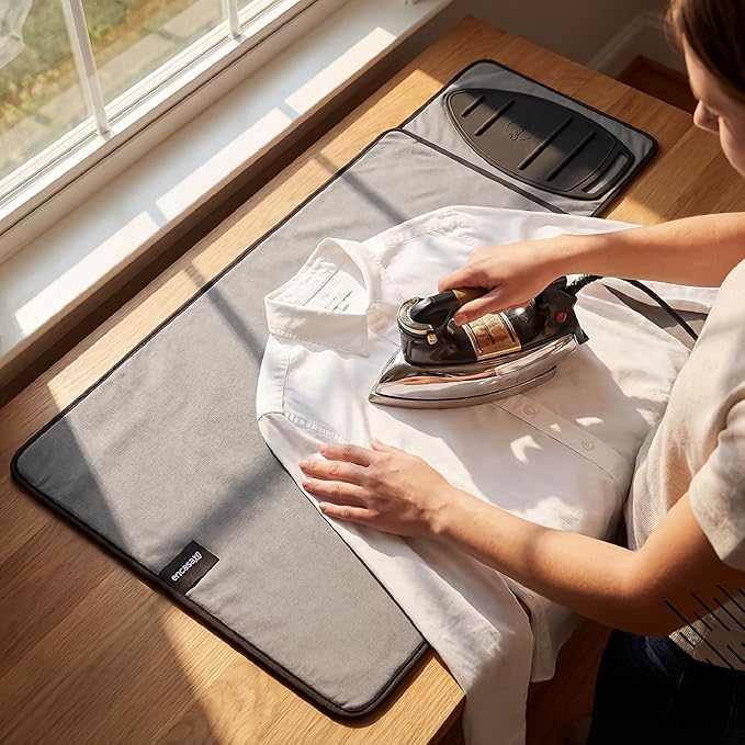 Encasa XO Ironing Mat/Pad Small 28"x20" with Padding, Anti-Slip, Silicone Iron Rest, Steam Press on Tabletop & Bed, Heat Resistant, Portable, Easy to Carry, Grey