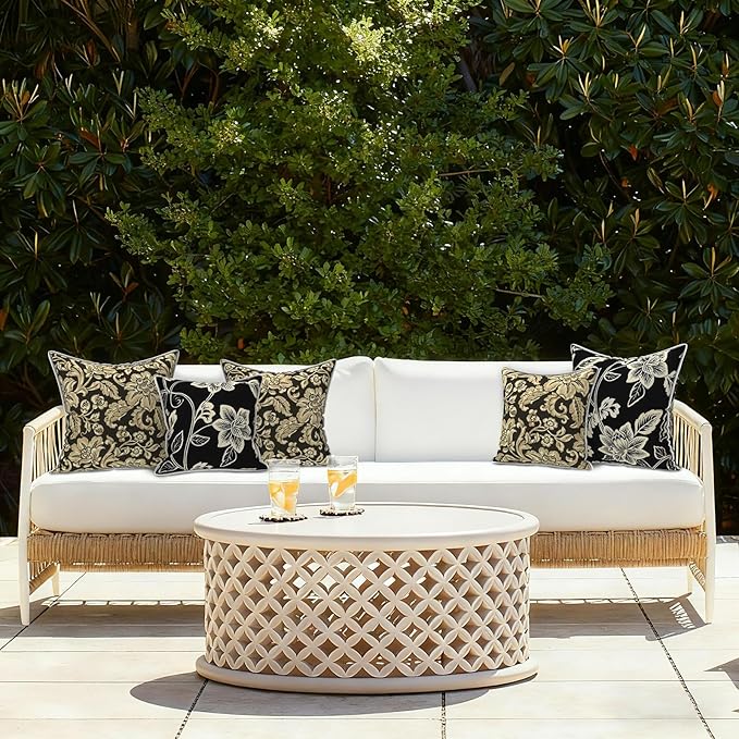 LVTXIII Outdoor Throw Pillows 18x18 Patio Waterproof Square Pillows with Piping Fade Resistant Accent Pillow for Spring Summer Garden Decoration, Set of 2, Jacobean Black